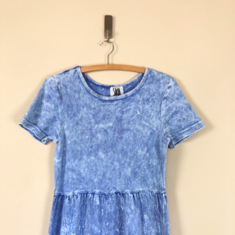 vintage 90s acid washed faux denim jean dress tie dye maxi t shirt grunge y2k - Picture 9 of 10